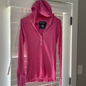 PINK Long Sleeve Waffle Hooded Top. Excellent Condition! Size Medium